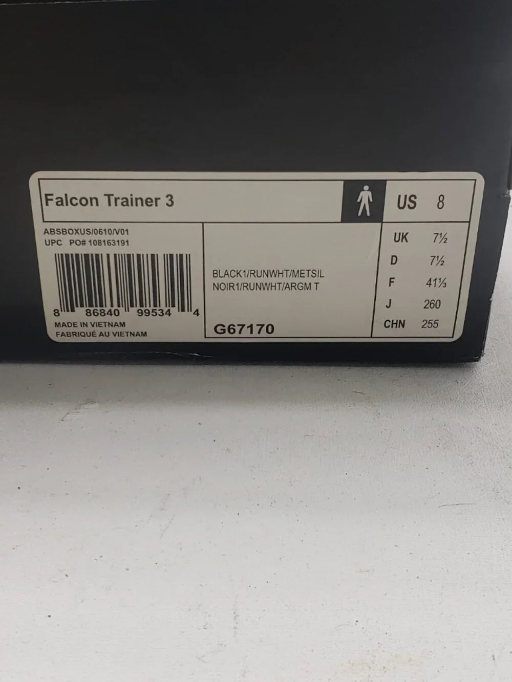 Adidas Falcon Trainer 3 Men's Size 8 Sneakers Color Black And White G67170